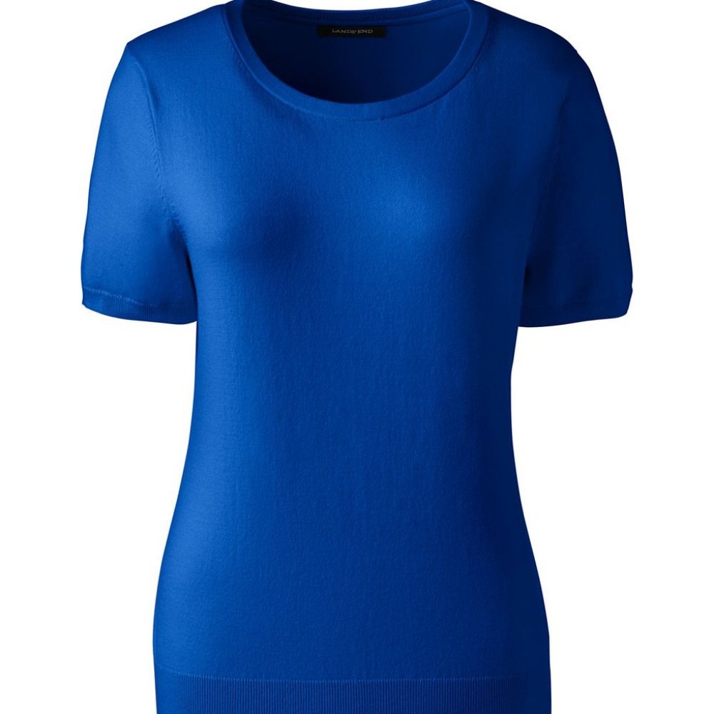 NWT‎ LANDS' END WOMEN'S SHORT SLEEVE JEWELNECK SWEATER RICH SAPPHIRE PXS (2-4)